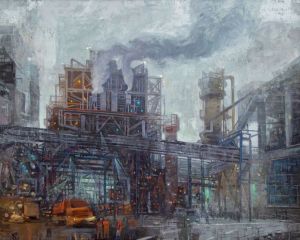 Живопись, Городской пейзаж - Индустриальная Россия - 1. Завод Оргсинтез. г. Казань